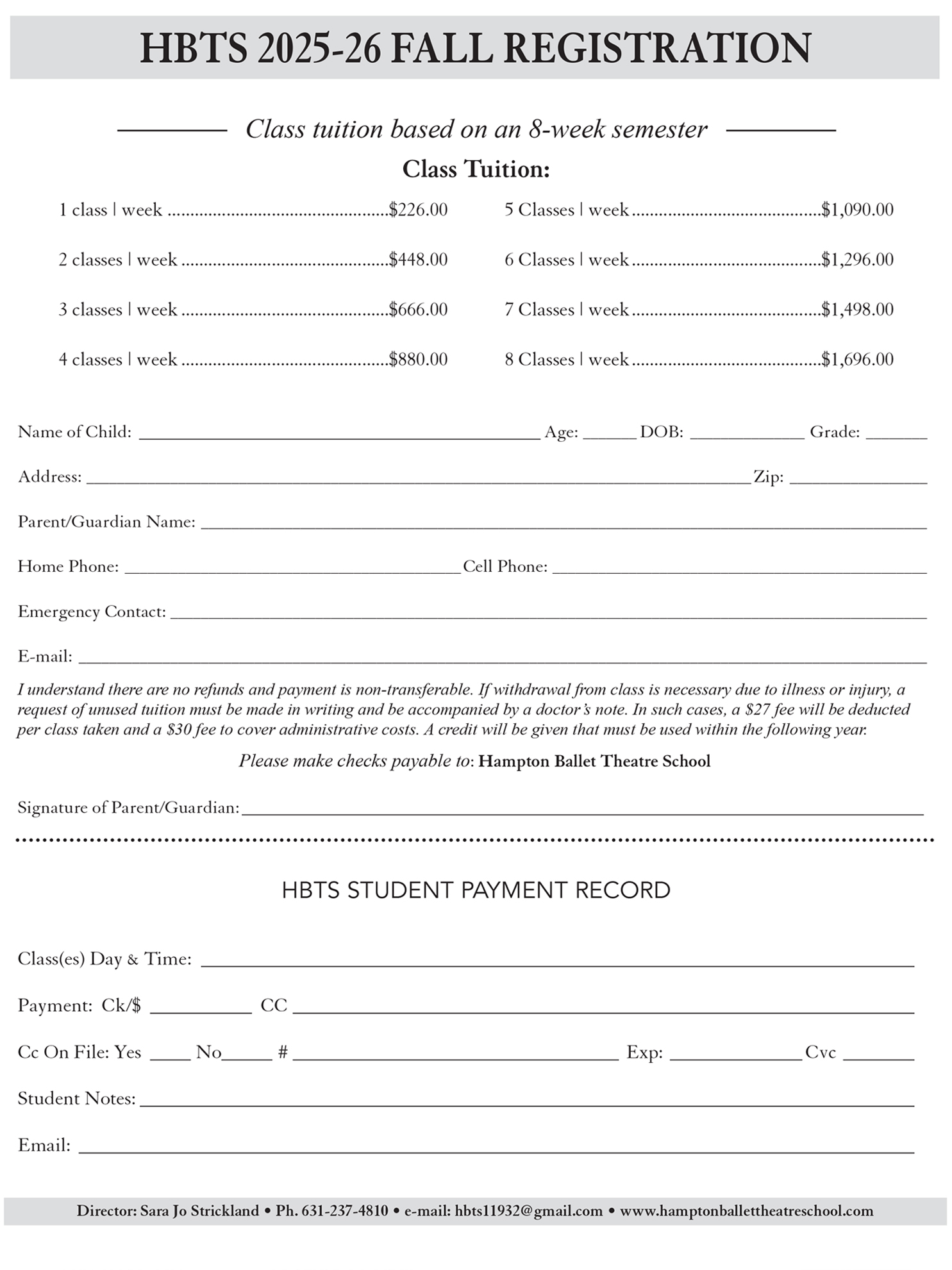 Hampton Ballet Theatre School Registration