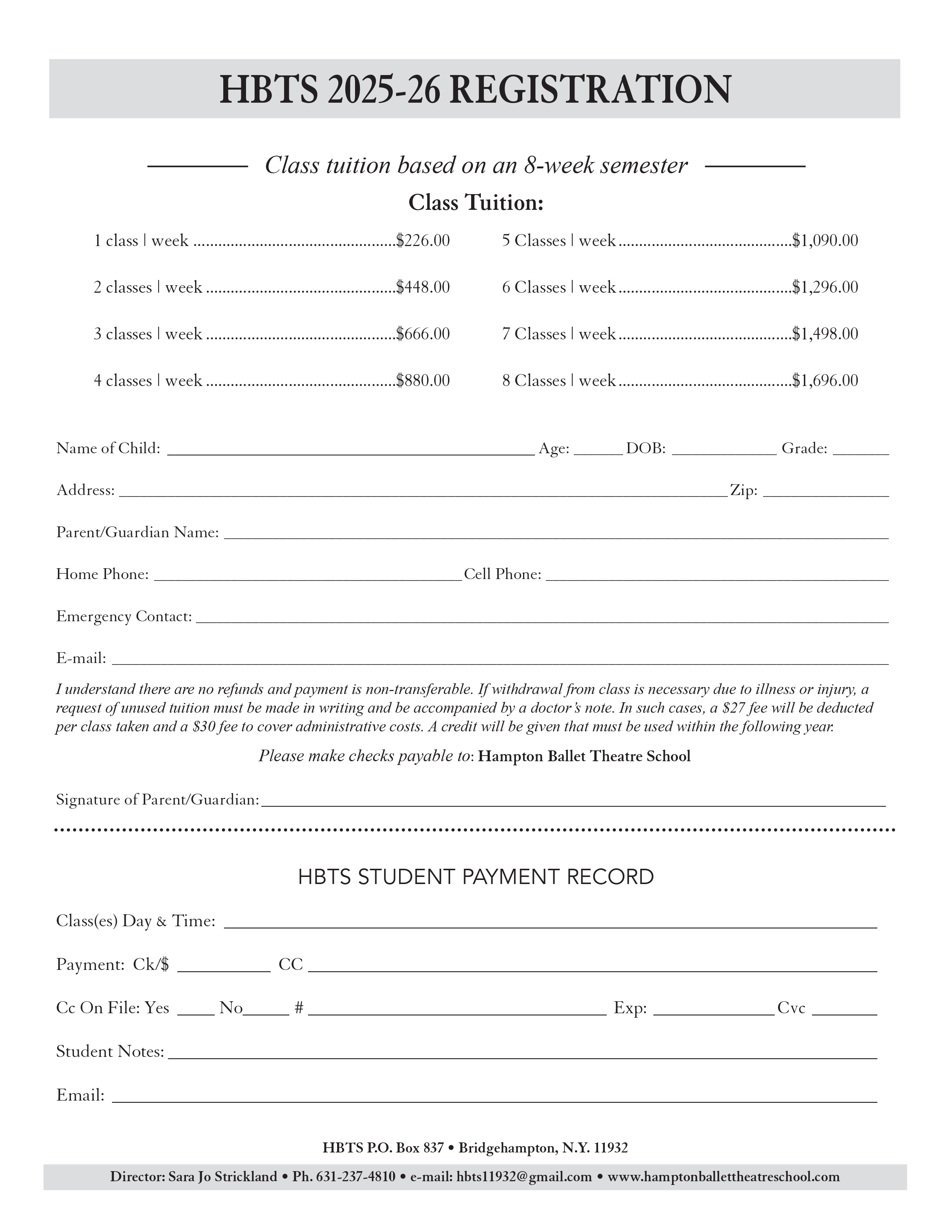 Hampton Ballet Theatre School Registration