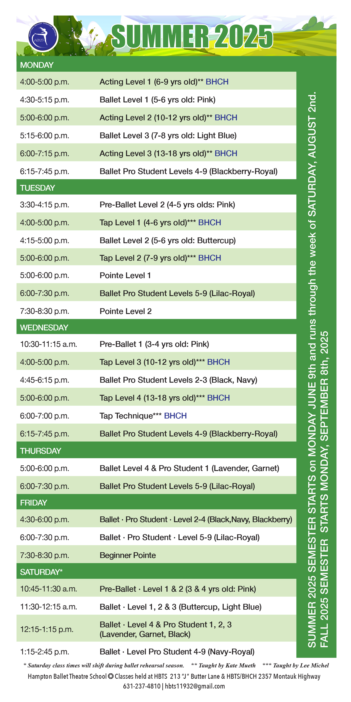 Hampton Ballet Theatre School Schedule