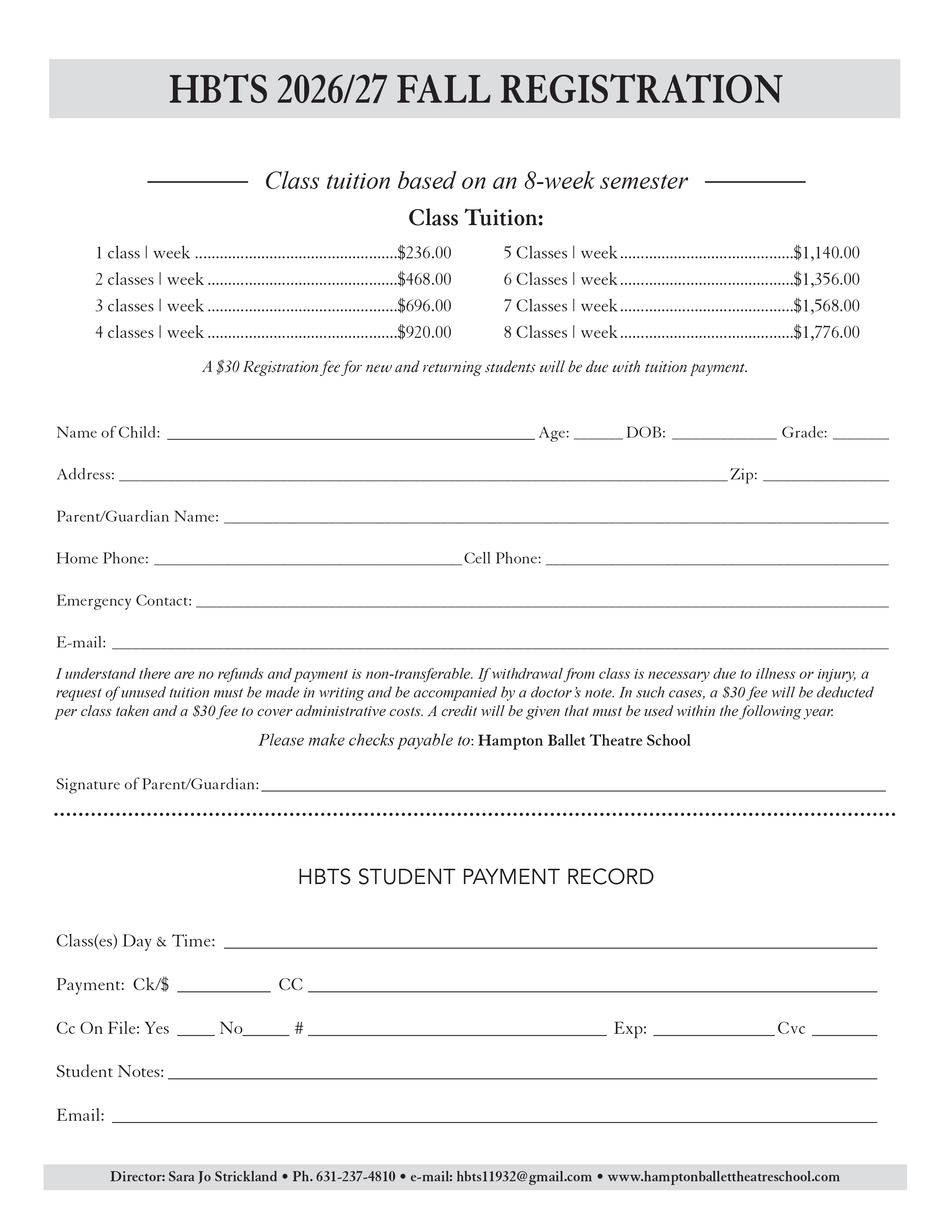 Hampton Ballet Theatre School Registration
