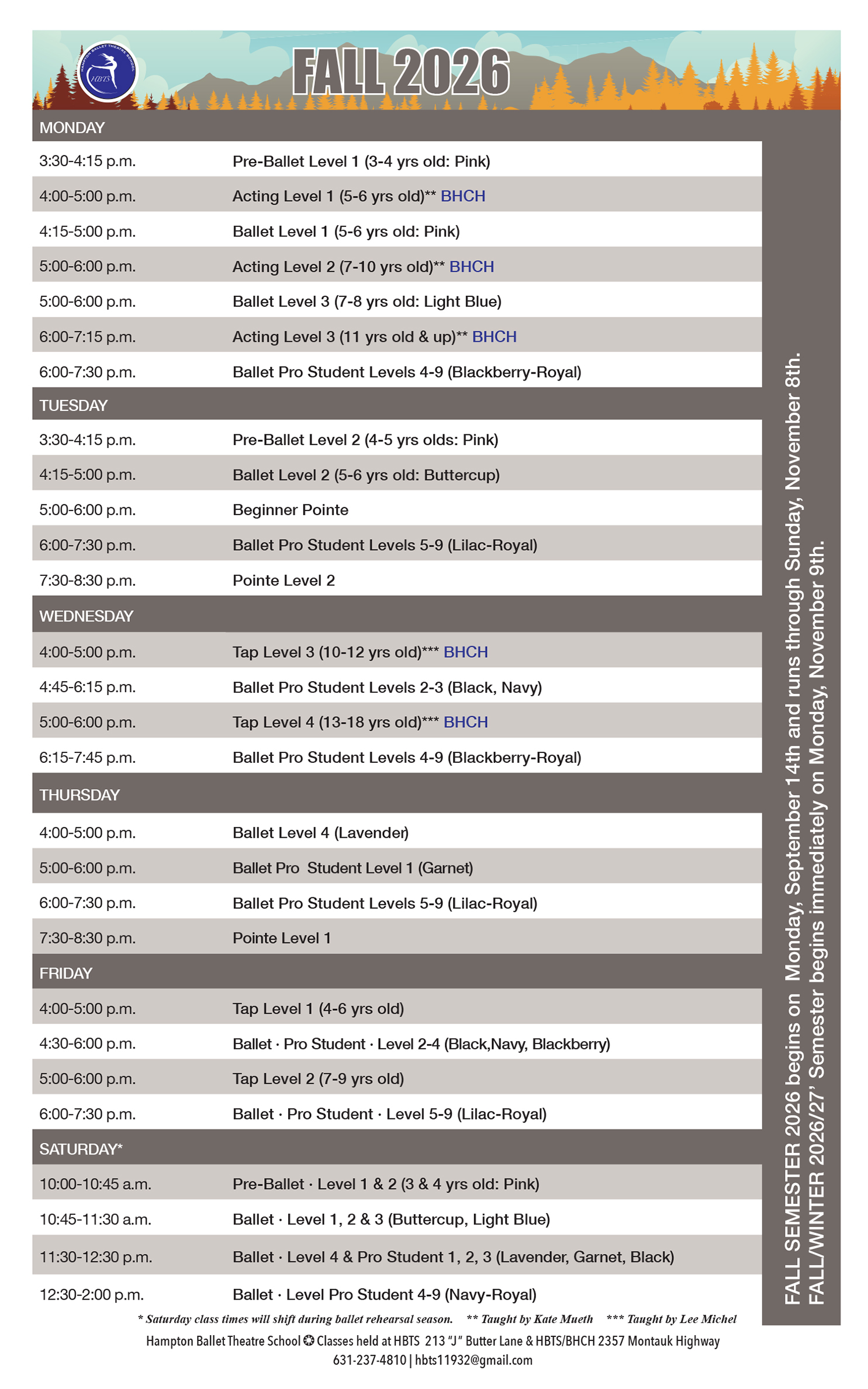 Hampton Ballet Theatre School Schedule