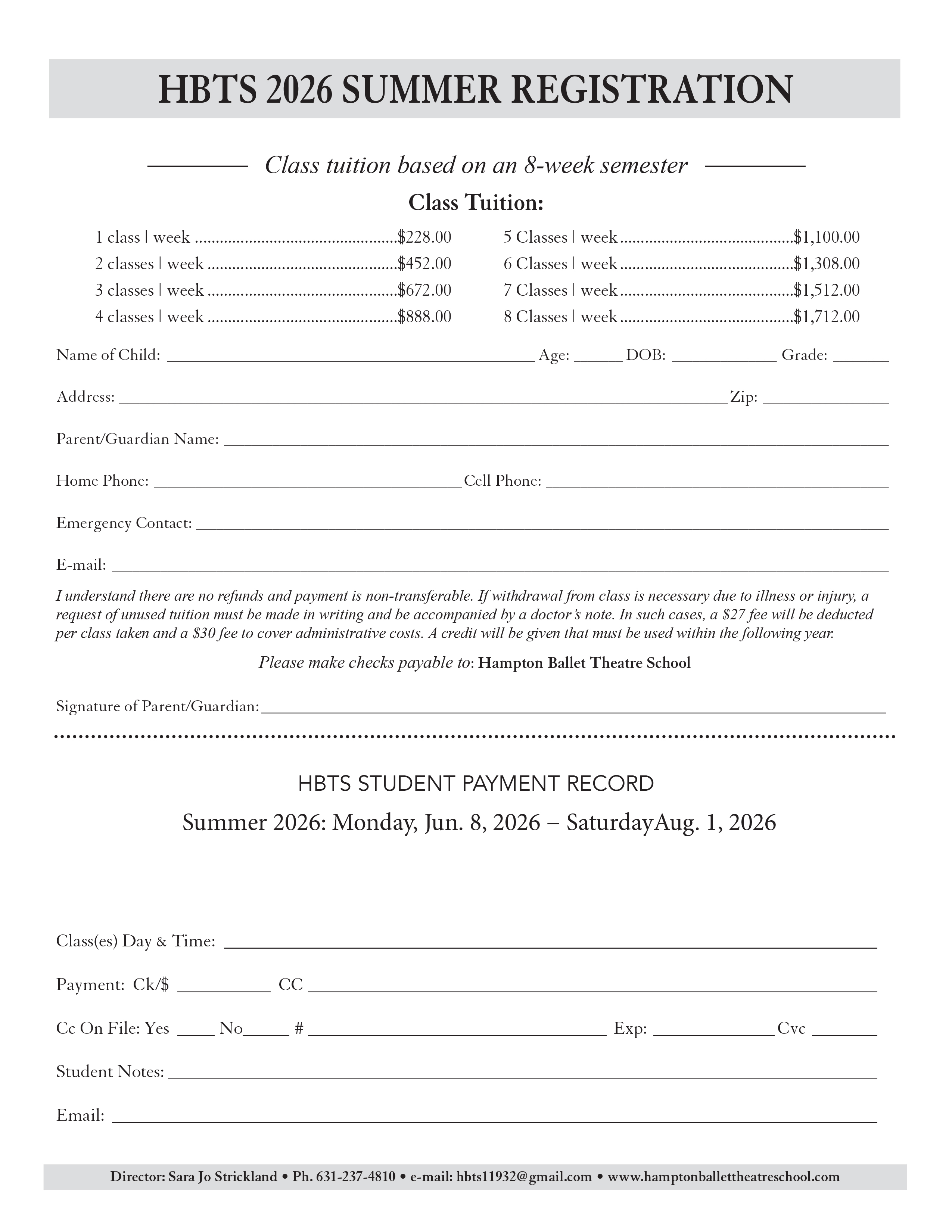 Hampton Ballet Theatre School Registration