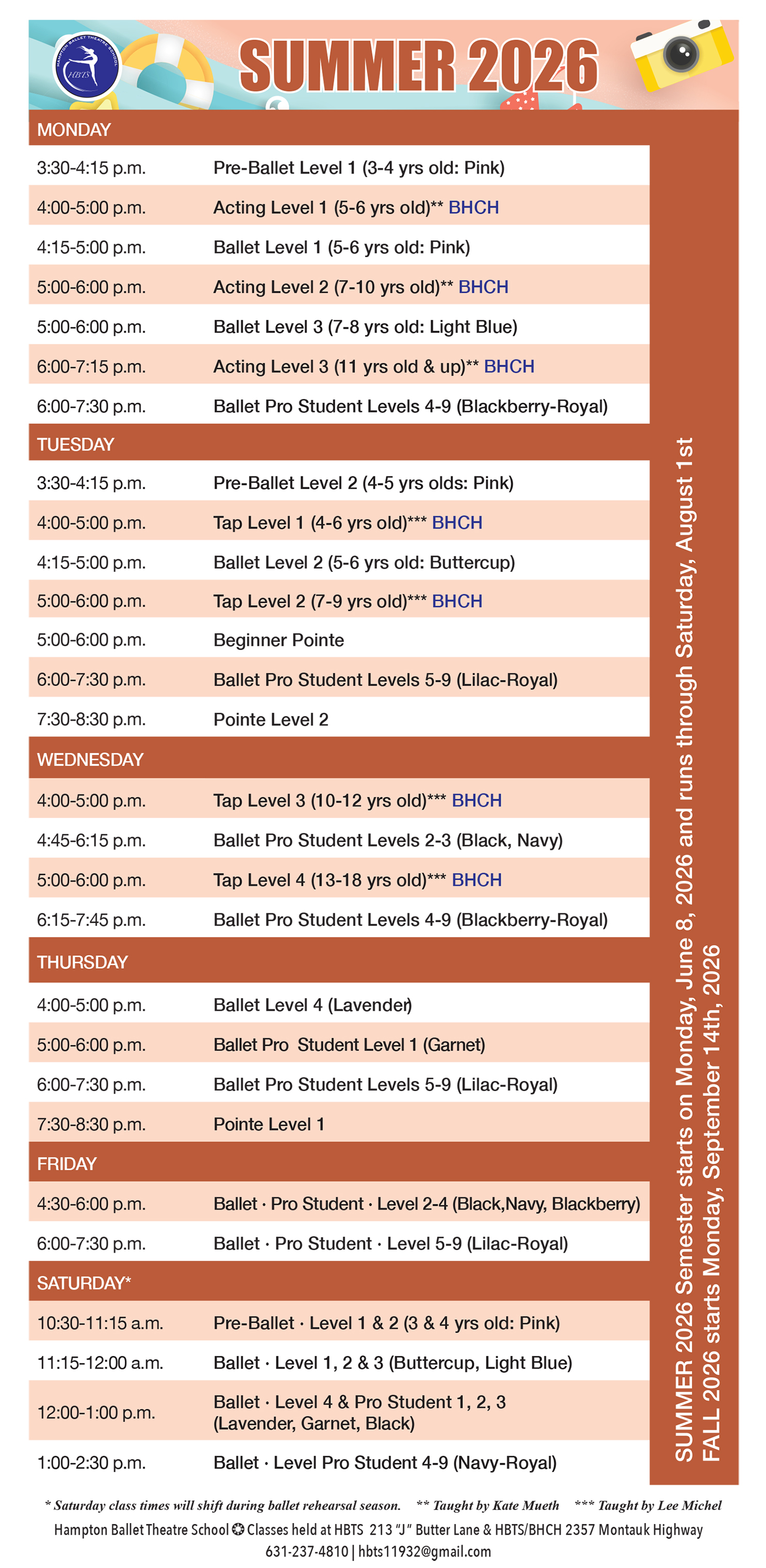 Hampton Ballet Theatre School Schedule